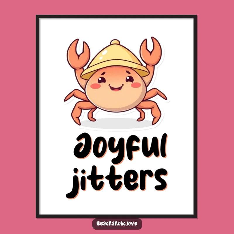 Funny Crab Digital Print: Crab with Sunhat, Joyful Art, Instant Funny Gift Download