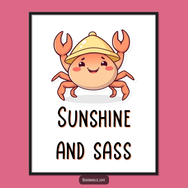 Funny Crab Poster: Cheerful Crab in Sunhat, Joyful Claws Art, Fantastic Funny Gift