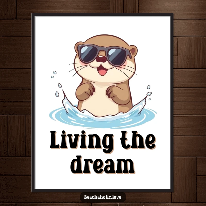 Funny otter poster: a cute otter wearing sunglasses playfully splashes water, creating a cheerful and vibrant wall art, ideal funny gift.