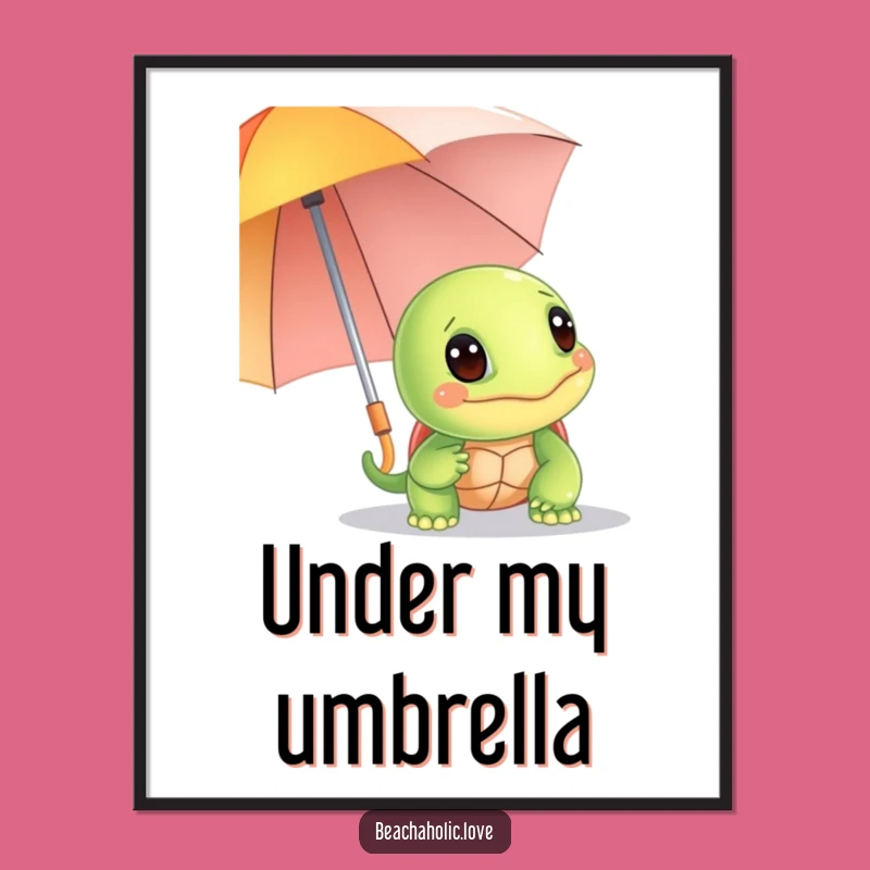 Funny Turtle Poster: Giggling Turtle Behind Umbrella, Beach Art, Fantastic Funny Gift