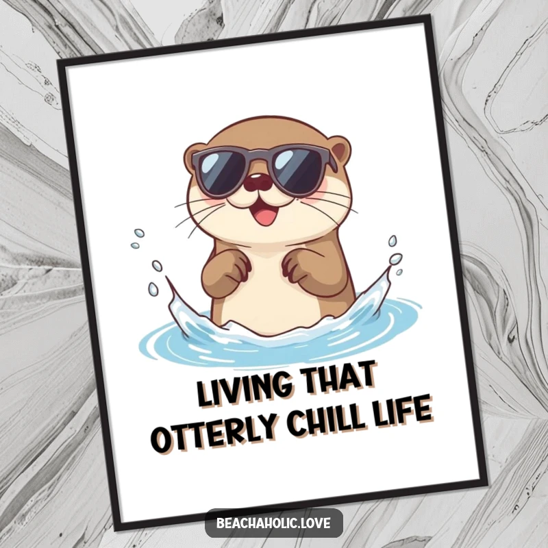 Funny Free Printable Wall Art: a cheerful otter wearing sunglasses, joyfully splashing water, adding a whimsical touch to decor.