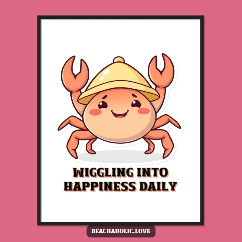 Funny Free Printable Wall Art: Happy Crab Sunhat - Beachy Decor Download