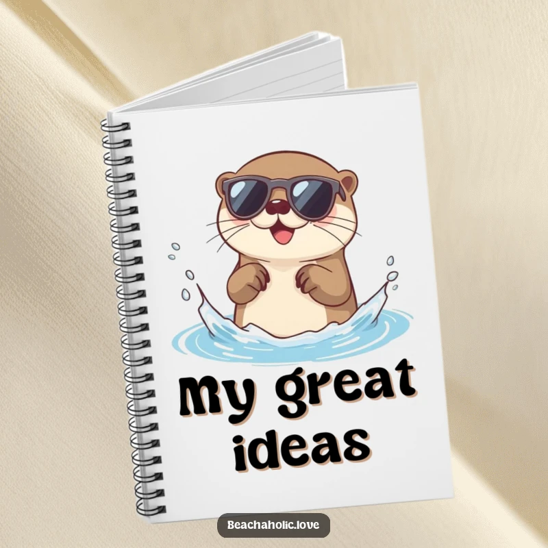 Funny otter notebook: a cute otter wearing sunglasses playfully splashes water, perfect for journaling and note-taking, a delightful funny gift.