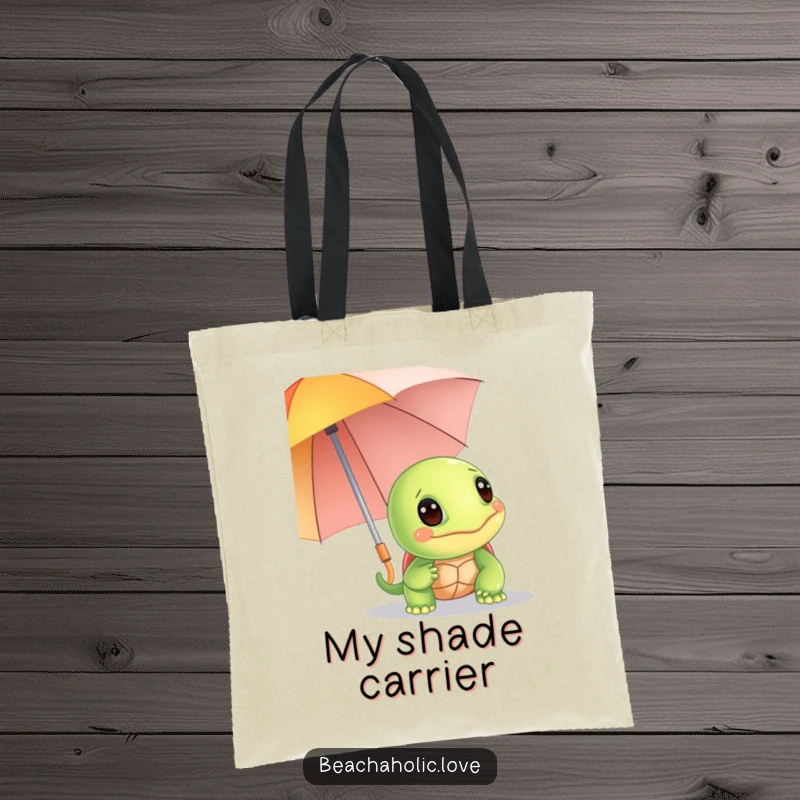 Funny turtle tote bag: a giggling turtle peeks from behind a bright umbrella, stylish and humorous, a perfect funny gift.